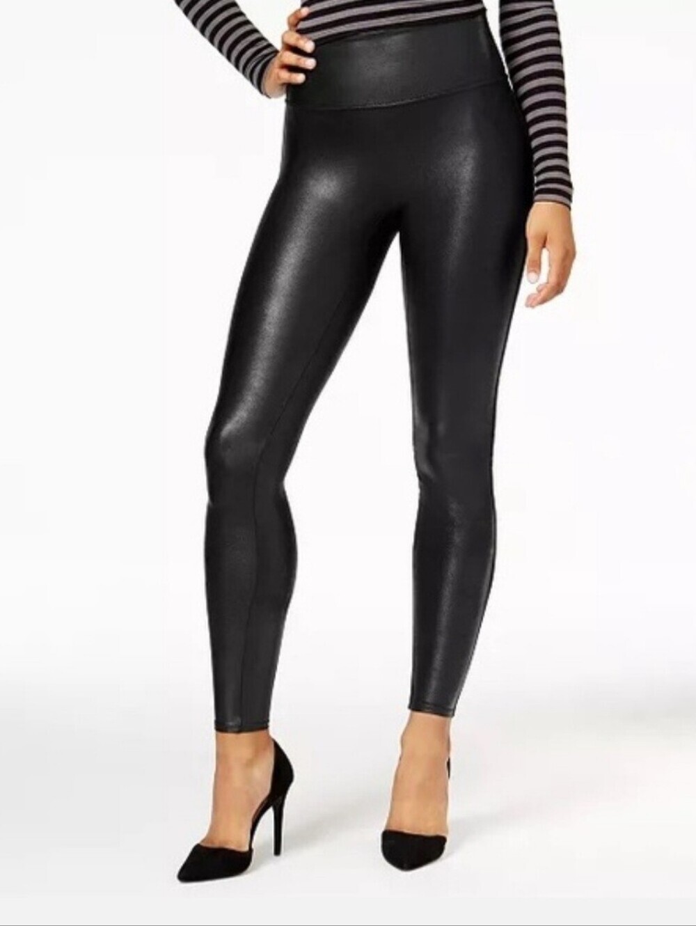 Spanx Faux Leather Leggings Black Medium Petite Shaper High Waisted Pants M